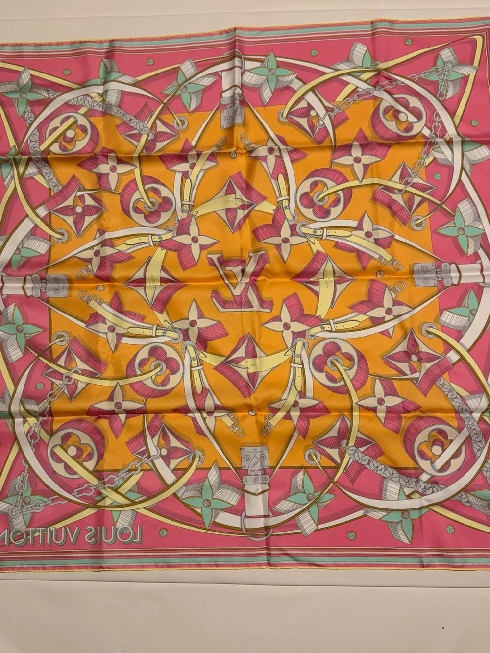Louis Vuitton Carre 90 Ultimate 3D Silk Scarf Pink and Orange